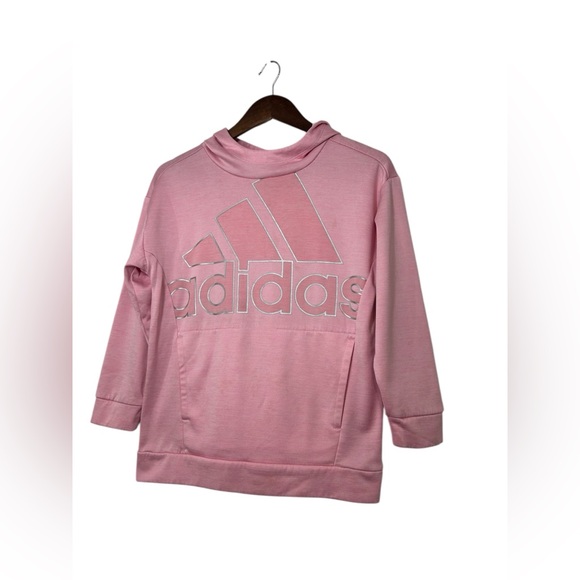 adidas Girls Large Light Pink Hoodie Sweatshirt Pullover Kangaroo Pocket Logo - Picture 3 of 7
